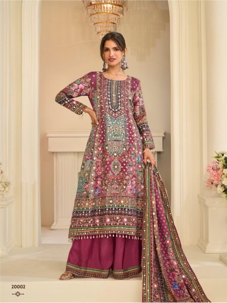 Enchanting Magenta Designer Natural Crepe Silk 3 Piece Suit Set with Hand Aari Embroidery 