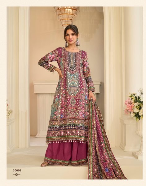 Enchanting Magenta Designer Natural Crepe Silk 3 Piece Suit Set with Hand Aari Embroidery Designer Plazzo Salwar Suits Wholesale