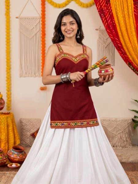 Enchanting Maroon Navratri Short Kurti Collection with Designer Back Dori and Lace Border Finish Kurtis