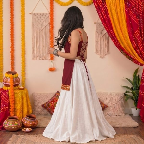 Enchanting Maroon Navratri Short Kurti Collection with Designer Back Dori and Lace Border Finish Tunics kurti