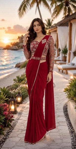 Enchanting Maroon Ready to Wear Imported Lycra Saree at Wholesale Rate Ready To Wear Saree 