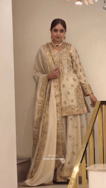 Enchanting Off White Chinon Silk Embroidered Top Plazzo Dupatta Set For Wedding Wear Ready To Wear Collection
