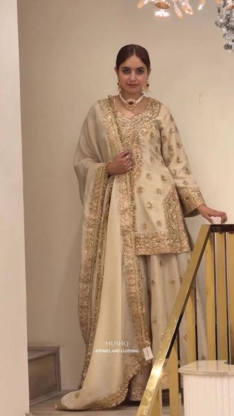 Enchanting Off White Chinon Silk Embroidered Top Plazzo Dupatta Set For Wedding Wear Ready To Wear Collection