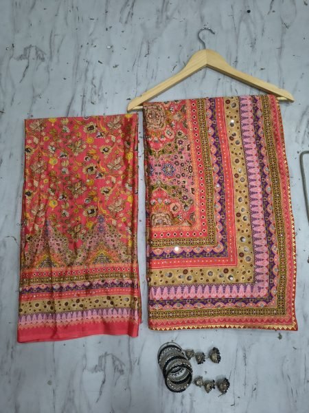 Enchanting Orange Chinon Silk Saree with Gold Zari and Printed Designer Blouse Silk Sarees Wholesale