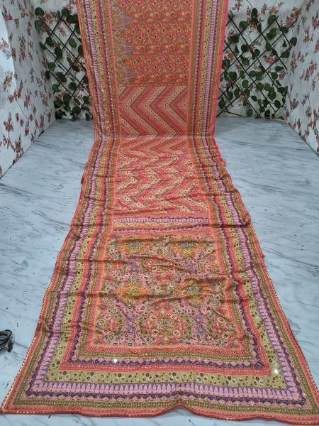 Enchanting Orange Chinon Silk Saree with Gold Zari and Printed Designer Blouse Silk Sarees Wholesale