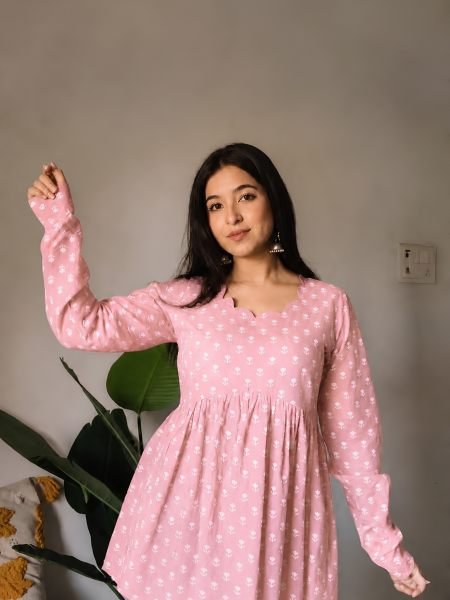 Enchanting Pink Heavy Rayon Printed One Piece Dress with Comfortable Fit at Wholesale Rate Kurtis