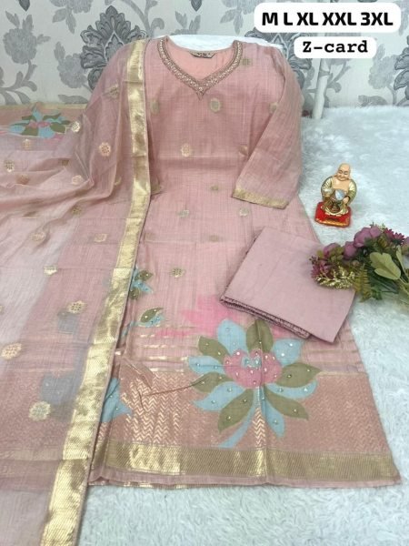 Enchanting Pink Z Card Chanderi Silk Unstitched Suit Set at Manufacturer Rate  Straight Cut Long Kurtis