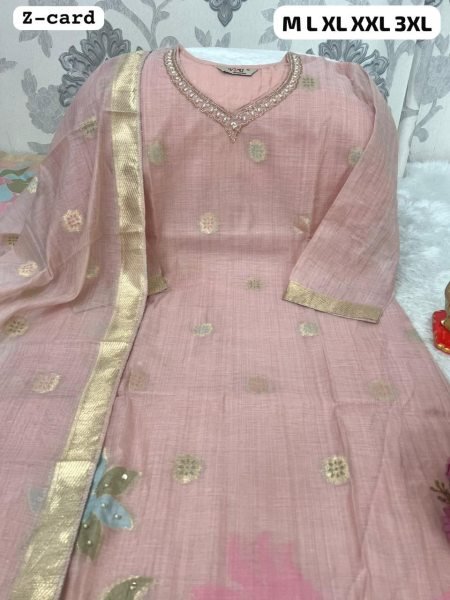 Enchanting Pink Z Card Chanderi Silk Unstitched Suit Set at Manufacturer Rate  Straight Cut Long Kurtis