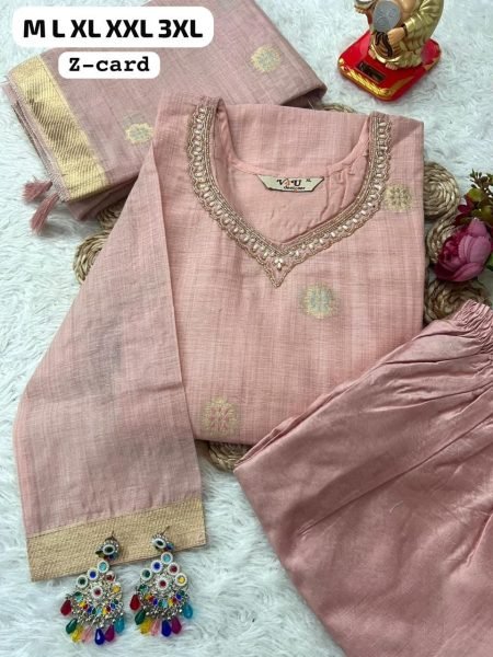 Enchanting Pink Z Card Chanderi Silk Unstitched Suit Set at Manufacturer Rate  Straight Cut Long Kurtis