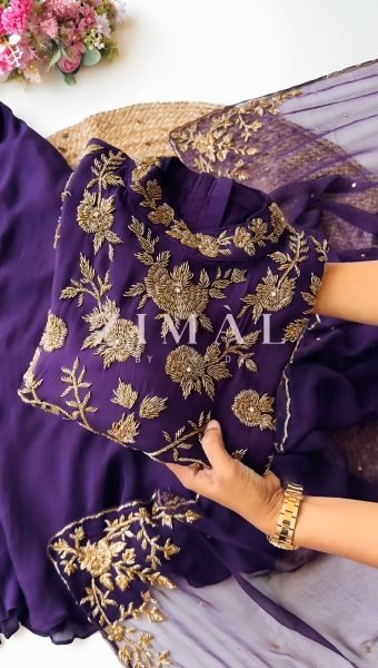 Enchanting Purple Chinon Silk Top Palazzo Set with Embroidery Work Ready To Wear Collection