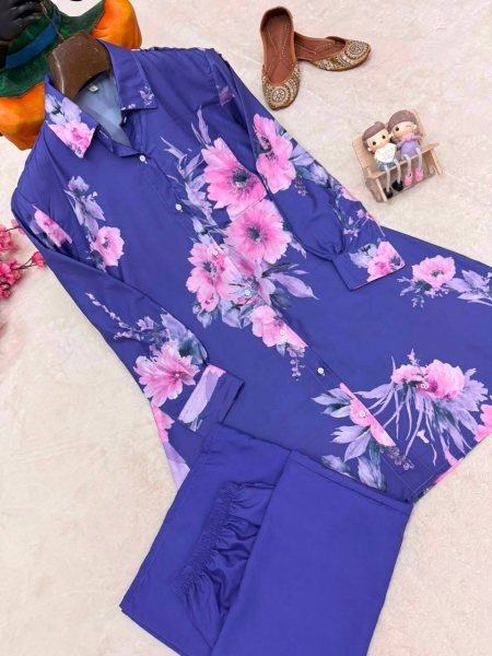 Enchanting Purple Designer Butter Silk Shirt Palazzo Set with Fully Stitched Fit at Manufacturers  CO ORD Sets