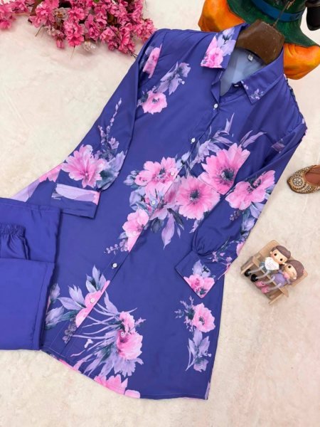 Enchanting Purple Designer Butter Silk Shirt Palazzo Set with Fully Stitched Fit at Manufacturers  CO ORD Sets
