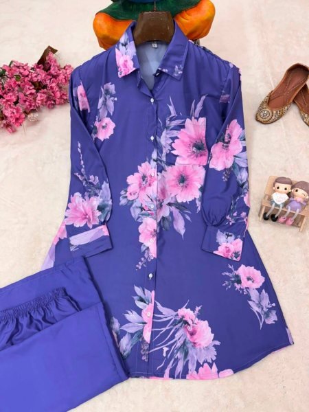 Enchanting Purple Designer Butter Silk Shirt Palazzo Set with Fully Stitched Fit at Manufacturers  CO ORD Sets