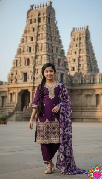 Enchanting Purple Kids Kurta Pant Set with Dupatta Collection For Festive Girls Wear