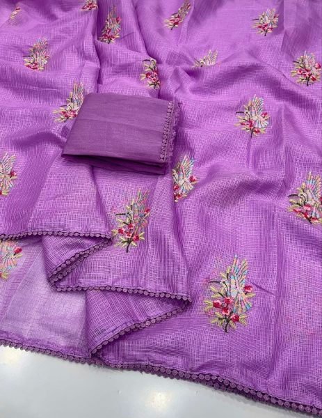 Enchanting Purple Soft Kota Doriya Saree with Designer Blouse for Women Embroidery Sarees Wholesale