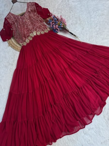 Enchanting Rani Pink Designer Readymade Embroidered Gown at Wholesale Rate for Women Anarkali Kurtis 