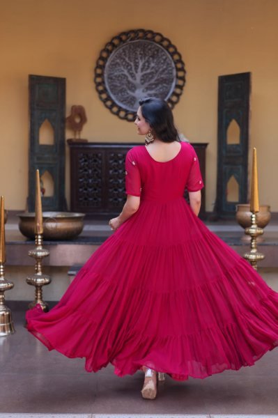 Enchanting Rani Pink Designer Readymade Embroidered Gown at Wholesale Rate for Women Anarkali Kurtis 