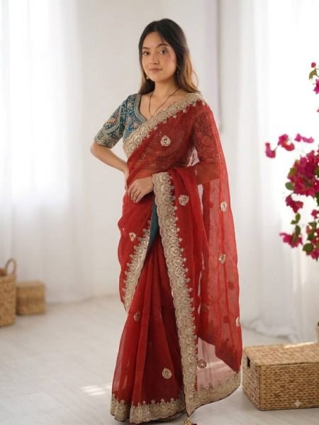 Enchanting Red Designer Soft Space Silk Saree with Heavy Frendy Satin Blouse for Festival 