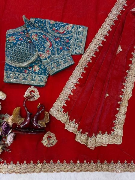 Enchanting Red Designer Soft Space Silk Saree with Heavy Frendy Satin Blouse for Festival Silk Sarees Wholesale