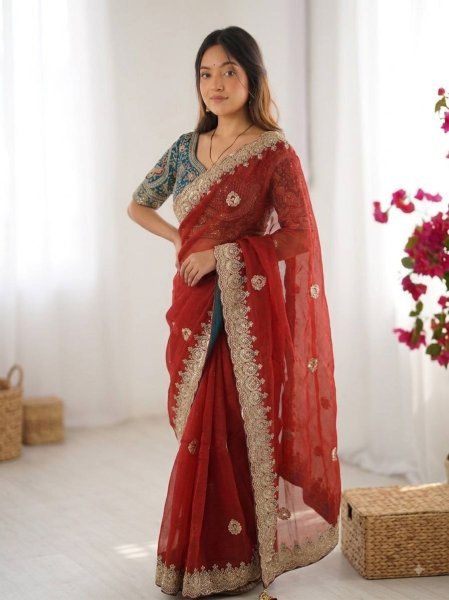 Enchanting Red Designer Soft Space Silk Saree with Heavy Frendy Satin Blouse for Festival Silk Sarees Wholesale