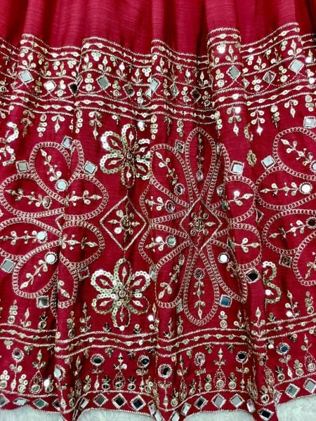 Enchanting Red Women s Chinon Silk Ethnic Wear Collection with Embroidery and Sequences Ready To Wear Collection
