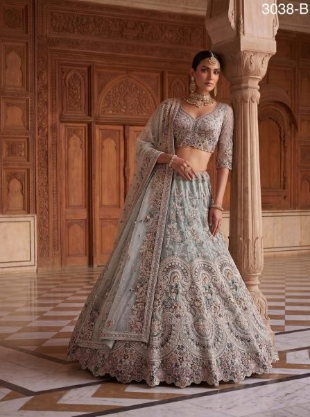 Enchanting Sky Blue Embroidered Lehenga Set with High Volume Flair for Wedding Wear Bridal Lehenga Choli