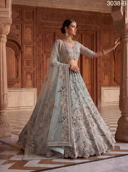Enchanting Sky Blue Embroidered Lehenga Set with High Volume Flair for Wedding Wear Bridal Lehenga Choli