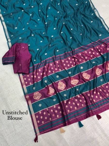 Enchanting Teal Blue Maheshwari Cotton Saree with Contrast Blouse at Wholesale Rate Printed Cotton Sarees Wholesale