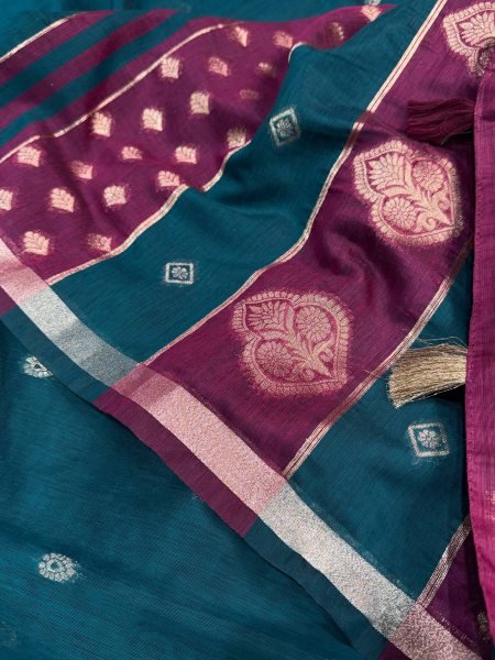 Enchanting Teal Blue Maheshwari Cotton Saree with Contrast Blouse at Wholesale Rate Printed Cotton Sarees Wholesale