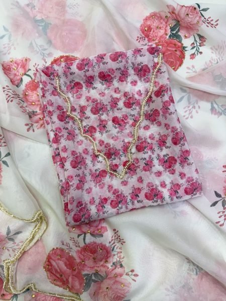 Enchanting White Designer Tebby Silk Saree with Floral Print and Handwork Blouse Printed Cotton Sarees Wholesale