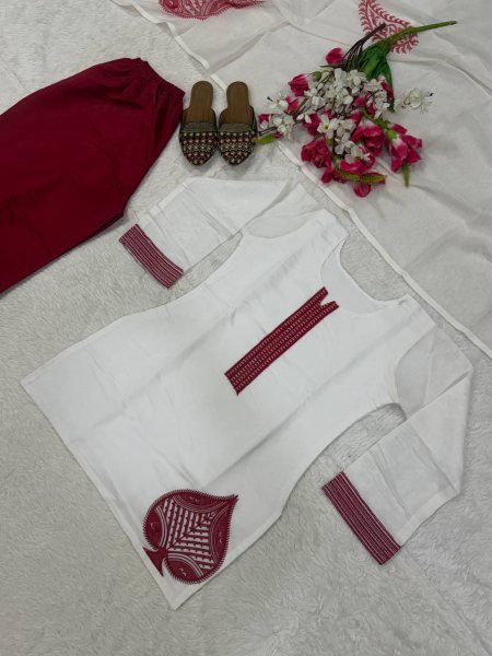 Enchanting White Mal Chanderi Cotton Top with Roman Cotton Balloon Pant Ready To Wear Collection