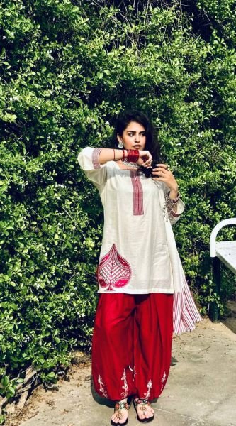 Enchanting White Mal Chanderi Cotton Top with Roman Cotton Balloon Pant Ready To Wear Collection