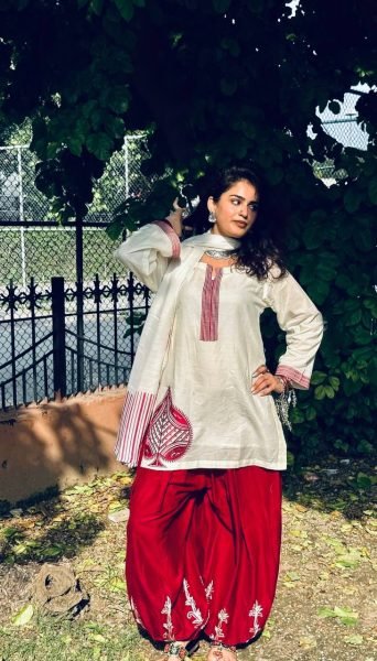 Enchanting White Mal Chanderi Cotton Top with Roman Cotton Balloon Pant Ready To Wear Collection