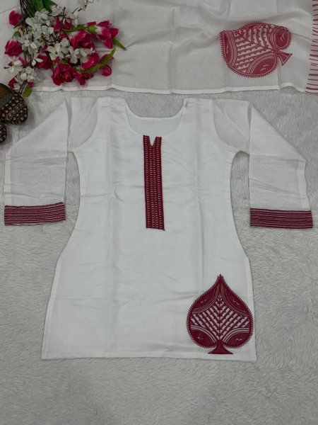 Enchanting White Mal Chanderi Cotton Top with Roman Cotton Balloon Pant Ready To Wear Collection