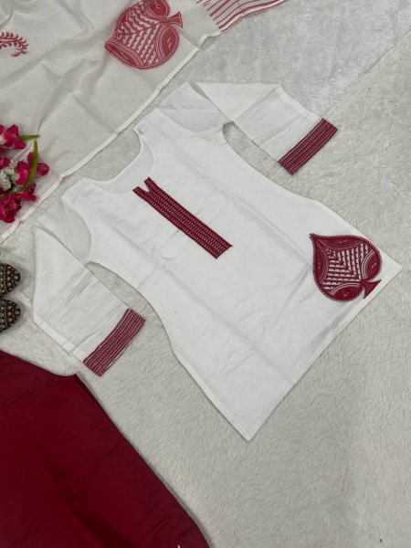 Enchanting White Mal Chanderi Cotton Top with Roman Cotton Balloon Pant Ready To Wear Collection