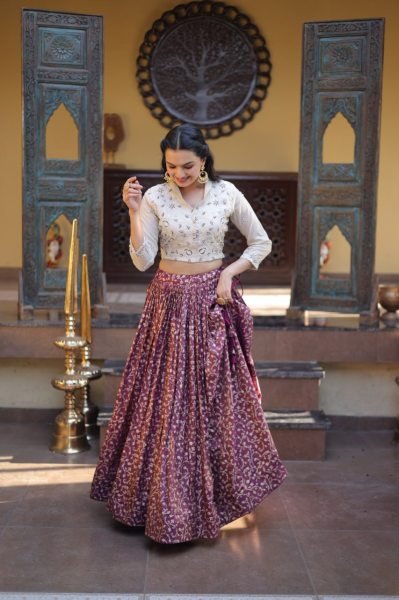 Enchanting Wine Cosmos Weaving Jacquard Lehenga Choli with Fully Stitched Blouse Designer Lehenga Choli