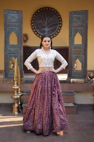 Enchanting Wine Cosmos Weaving Jacquard Lehenga Choli with Fully Stitched Blouse Designer Lehenga Choli