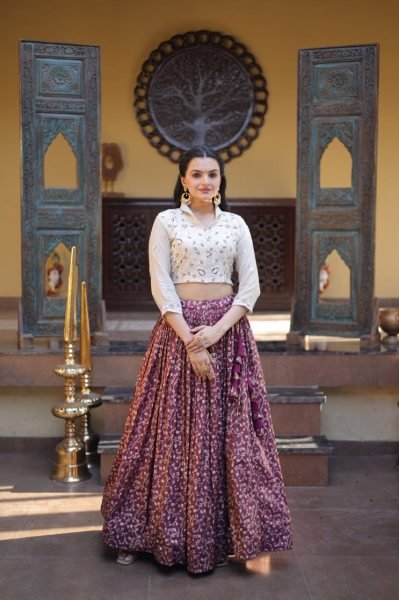 Enchanting Wine Cosmos Weaving Jacquard Lehenga Choli with Fully Stitched Blouse Designer Lehenga Choli