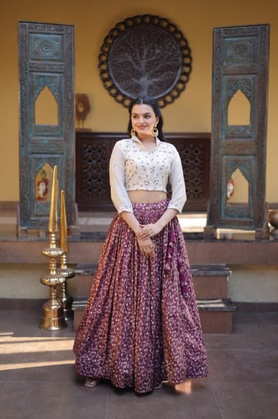 Enchanting Wine Cosmos Weaving Jacquard Lehenga Choli with Fully Stitched Blouse Designer Lehenga Choli