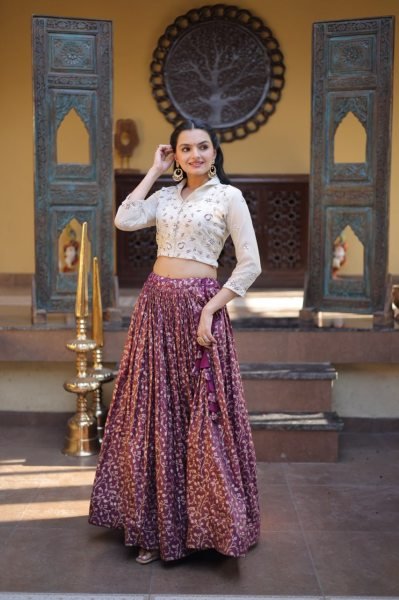 Enchanting Wine Cosmos Weaving Jacquard Lehenga Choli with Fully Stitched Blouse Designer Lehenga Choli