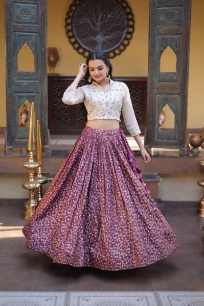 Enchanting Wine Cosmos Weaving Jacquard Lehenga Choli with Fully Stitched Blouse Designer Lehenga Choli