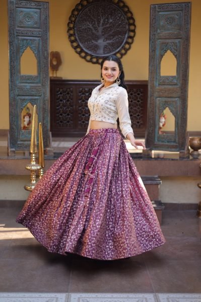 Enchanting Wine Cosmos Weaving Jacquard Lehenga Choli with Fully Stitched Blouse Designer Lehenga Choli