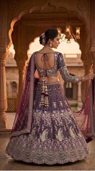 Enchanting Wine Elegant Butterfly Net Lehenga with Heavy Can Can Finish Bridal Lehenga Choli