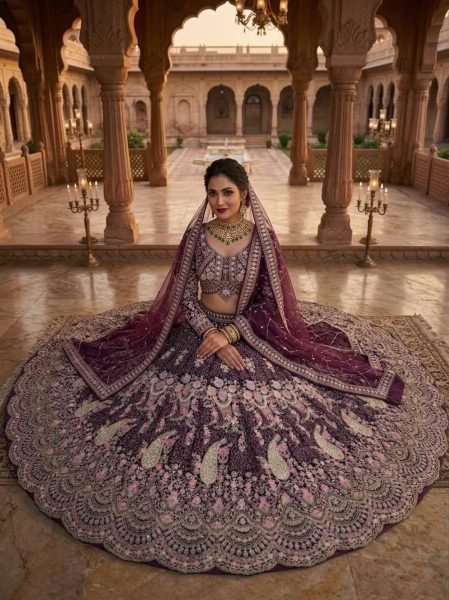 Enchanting Wine Elegant Butterfly Net Lehenga with Heavy Can Can Finish Bridal Lehenga Choli