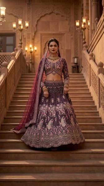 Enchanting Wine Elegant Butterfly Net Lehenga with Heavy Can Can Finish Bridal Lehenga Choli