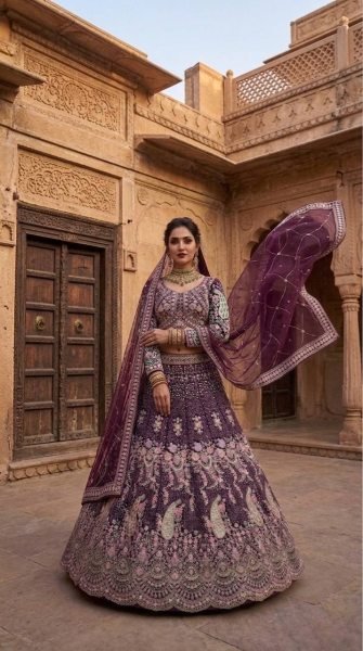 Enchanting Wine Elegant Butterfly Net Lehenga with Heavy Can Can Finish Bridal Lehenga Choli