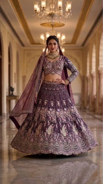 Enchanting Wine Elegant Butterfly Net Lehenga with Heavy Can Can Finish Bridal Lehenga Choli