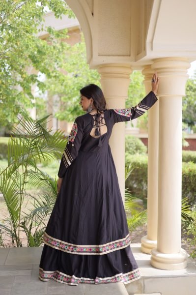 Enduring Black Kora Cotton Lehenga with 4 Meter Flair and Embroidered Shrug Navratri Lehnega Choli