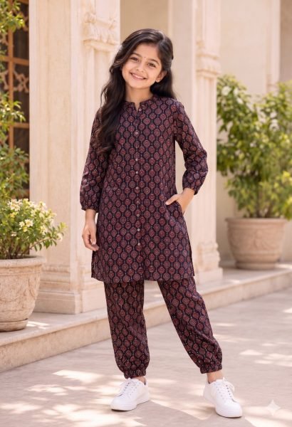Enduring Black Premium Printed Cotton Outfit for Kids and Juniors for Daily Wear Girls Wear