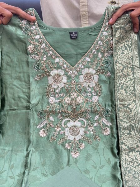 Enduring Green Malay Glass Tissue Kurta Pant Dupatta Set for Women 3 Piece Kurti Set